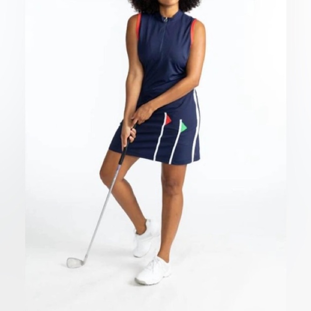 NEW KINONA flagstick sleeveless golf dress in navy blue